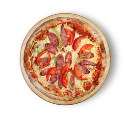 Hot  PIzza with Pepperoni Peppers and Sausage. Salami pizza. Visit my page. You will be able to find an image for every pizza sold in your cafe or restaurant. 
