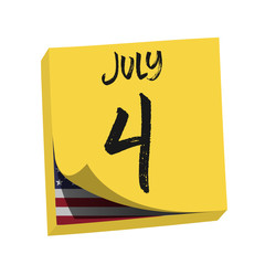 july 4 with american flag on post note