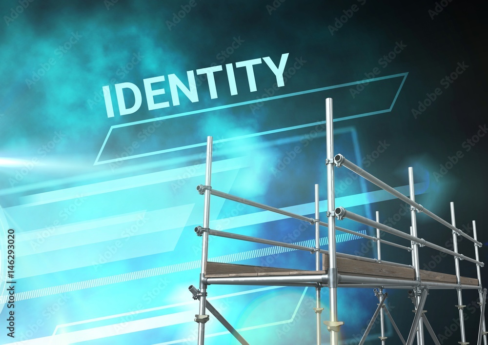 Poster identity text with 3d scaffolding and technology interface
