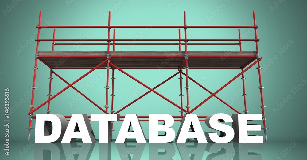Poster composite image with database word in 3d