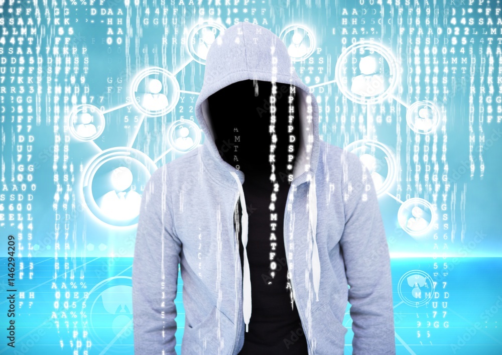 Poster grey jumper hacker. connect, binary code