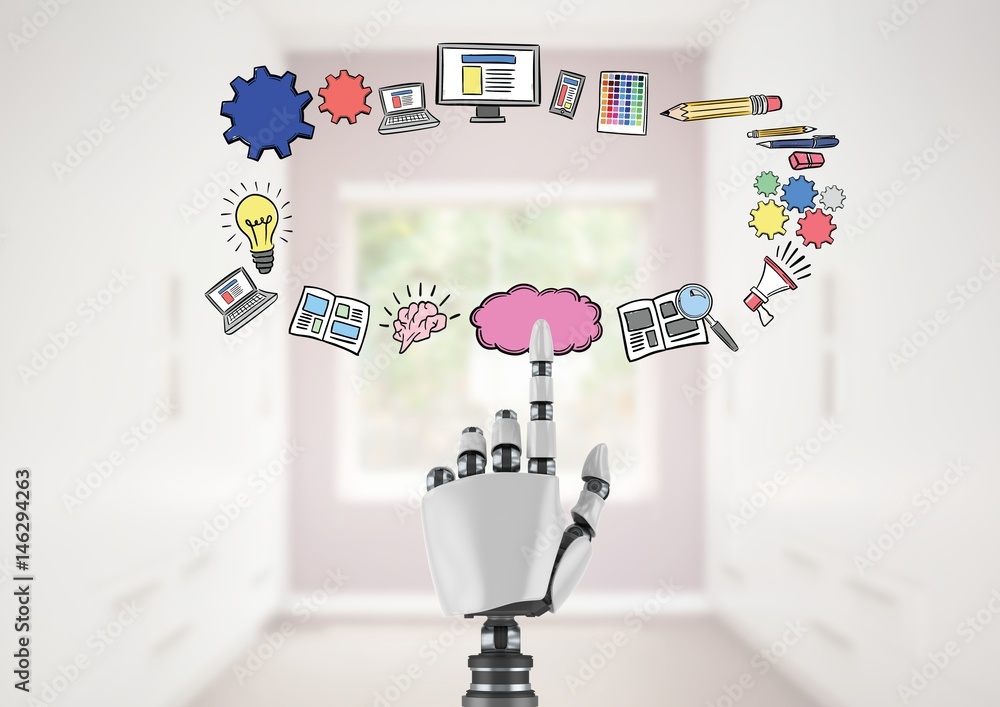 Aufkleber android hand pointing with drawings graphics