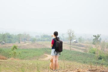 The girl walked shoulder bag