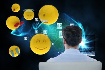Composite image on businessman and smileys is 3d