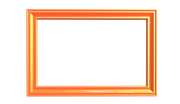 3d rendering of modern isolated hanging orange color photo frame on a white  background