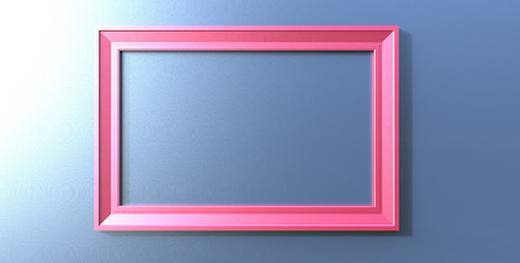 3d rendering of modern hanging pink color photo frame on a blue  background