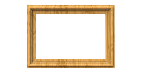 3d rendering of  isolated modern hanging natural wood color photo frame on a white background