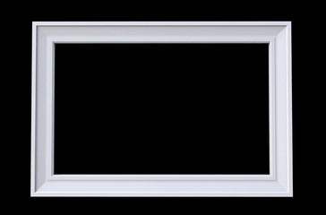 3d rendering of  isolated modern hanging white color photo frame on a black background