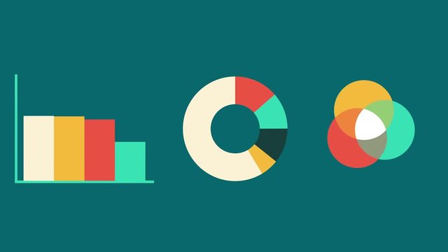 Bar graph with axis, pie and venn diagrams. Grow chart business concept. Animation for yours big data presentation. 4K video clip.