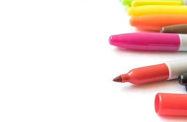 Closeup colorful of marker pen on white background