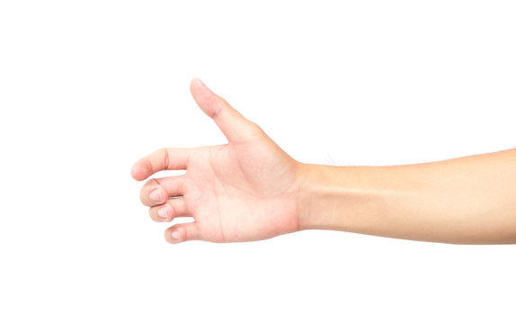 Hand holding something on white background