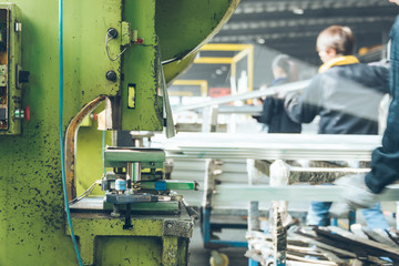 detail shot of extruded aluminum industry in a plant