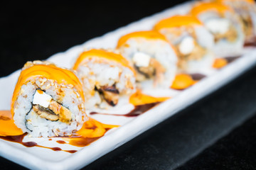 Eel sushi roll maki with cheese