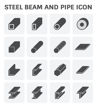 Vector Icon Of Steel Pipe And Beam Product  For Construction Industry Work.