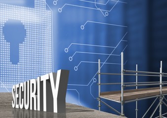 Security Text with 3D Scaffolding and lock interface