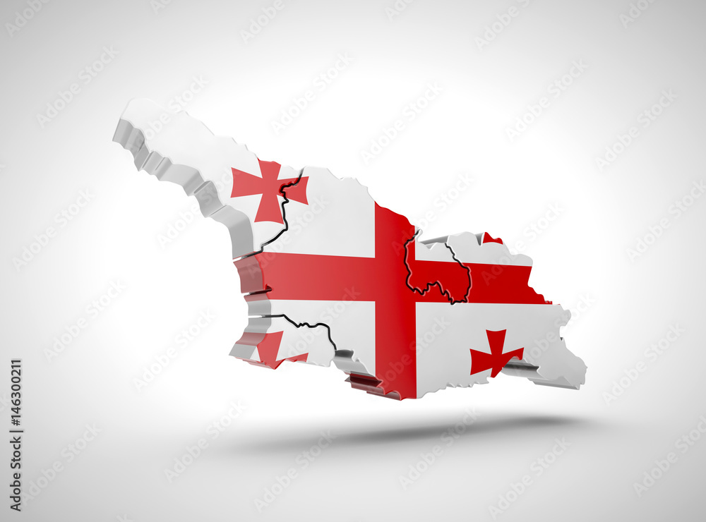 Poster map of georgia with flag and shadow on grey background. 3d rendering.