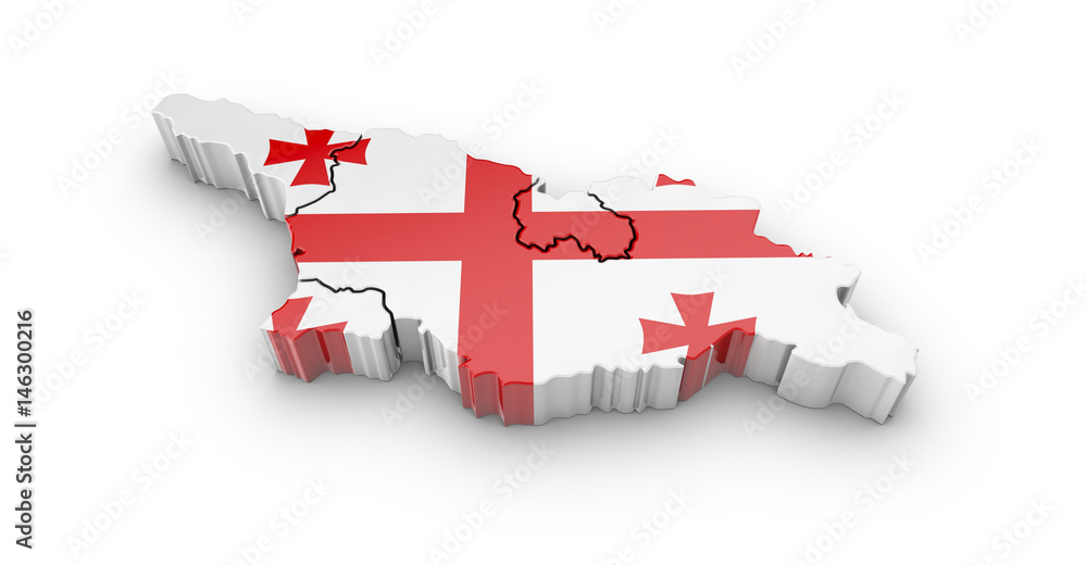Poster map of georgia with flag and shadow on white background. 3d rendering.