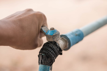 Turn off the tap when not in use. Concept save water.