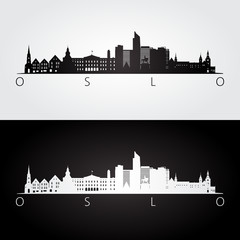 Oslo skyline and landmarks silhouette.