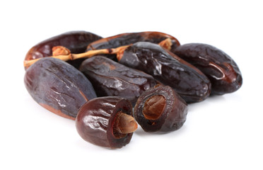 Group of delicious dates laying, dried date palm, The raisin isolated on white background.