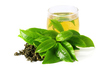 Green tea leaf isolated on white background