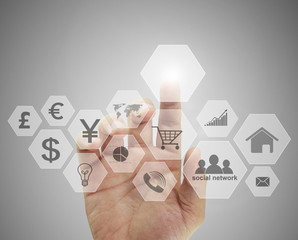 Hand touch virtual icon  social network