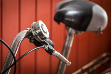 Part of an old rusty bicycle close-up.