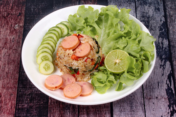 Thai food, Fried jasmine rice withsausage.