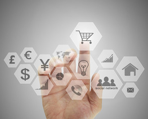 Hand touch virtual icon  social network