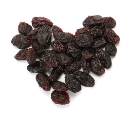Dried raisins on a white background