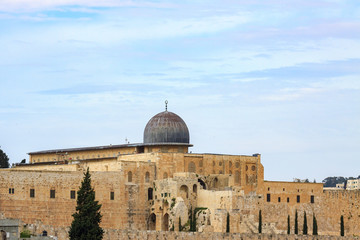 Wall and dome of mousque Al-aqsa view from mount Zion
