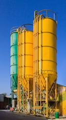 High multi-colored towers on chemical plant