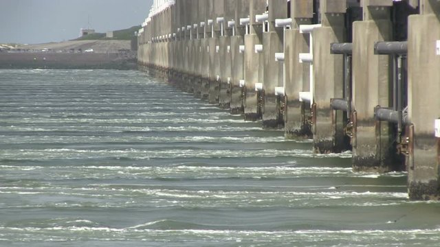 Storm surge barrier in The Netherlands, the sea shore near the barrier - 2