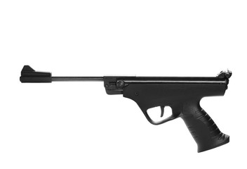 Black airgun pistol isolated on white background