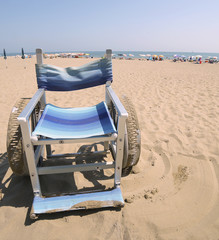 Wheelchair with stainless steel wheel rims to go in the sea and