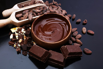 Melting chocolate / melted chocolate/ chocolate swirl/ stack/ chips