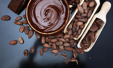 Melting chocolate / melted chocolate/ chocolate swirl/ stack/ chips