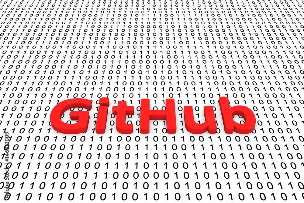 Poster github in the form of binary code, 3d illustration