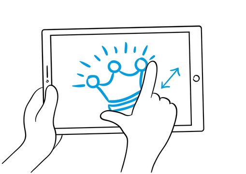 tablet with blue crown and hand touch clip art preview