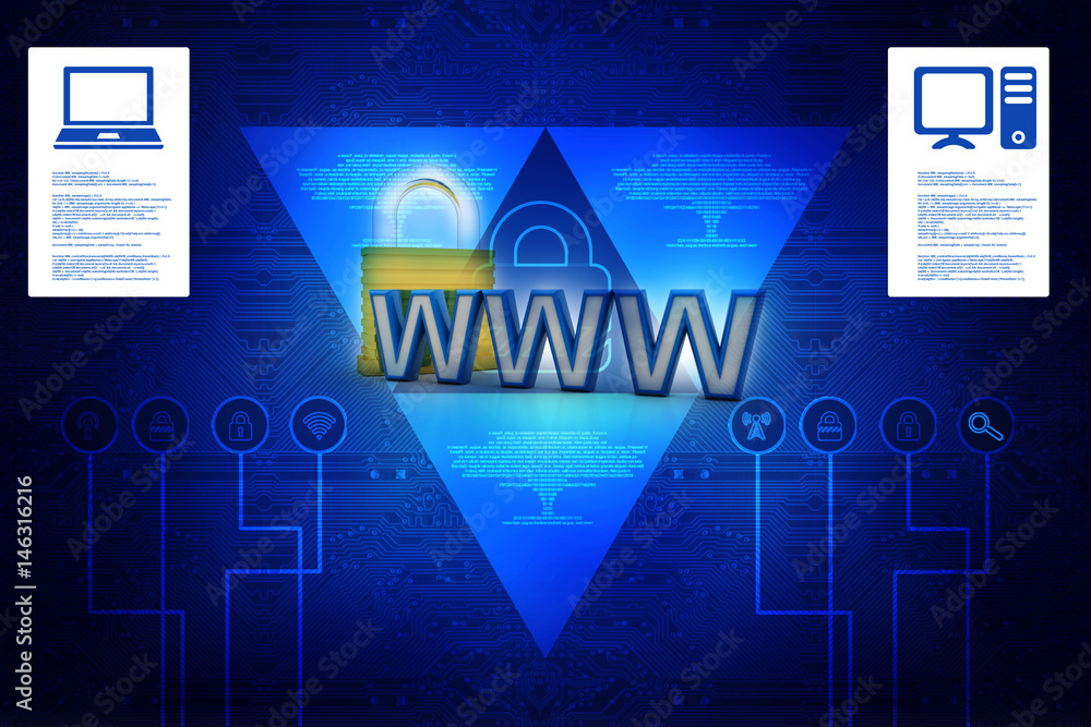 Poster 3d rendering padlock with www