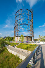 Rome (Italy) - The Gas holder, sometimes called a Gasometer, in the Ostiense district on Tiber...