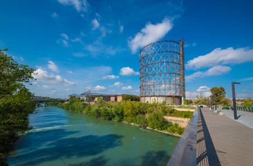 Rome (Italy) - The Gas holder, sometimes called a Gasometer, in the Ostiense district on Tiber river, beside the Porto Fluviale
