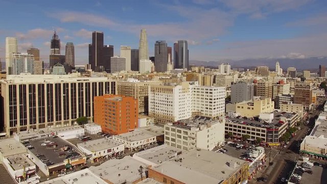 The cityscapes  of Sunny weather Downtown in Los Angeles, Aerial, 4K - 1