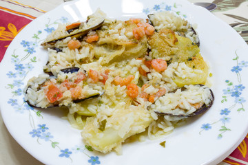 Rice with seafood with mussels