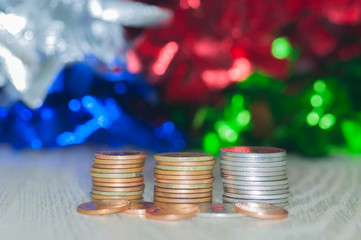 Saving money concept preset stack coin growing business with bokeh background