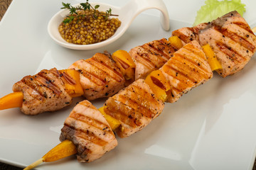 Grilled salmon skewer