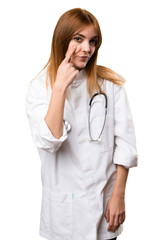 Young doctor woman showing something