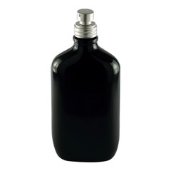 Black perfume bottle isolated on white background