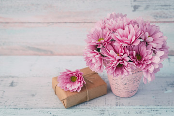 Pink shabby chic flowers and gift box