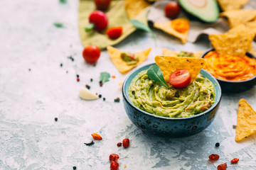 homemade guacamole with corn chips